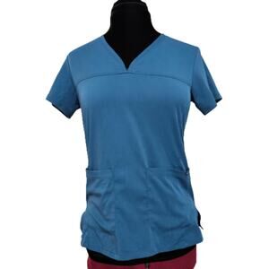 Adar Teal Pocket V Neck Short Sleeve Medical Scrub Top Small Nurse Hospital